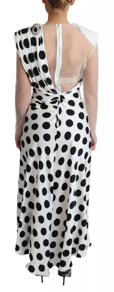 Dolce & Gabbana Witte Polka Dots Kristallen Een Schouder Jurk