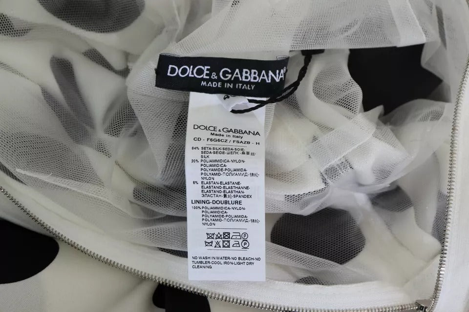 Dolce & Gabbana Witte Polka Dots Kristallen Een Schouder Jurk