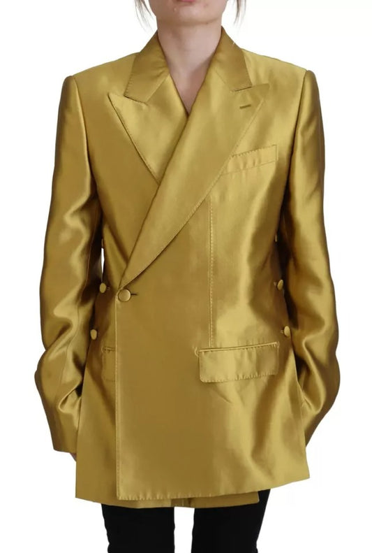 Dolce & Gabbana Gold Satin Lange Mouwen Blazer Jasje