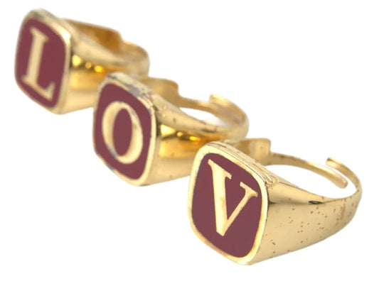 Dolce & Gabbana Gold Brass LOVE Emaille Set van 3 Ringen