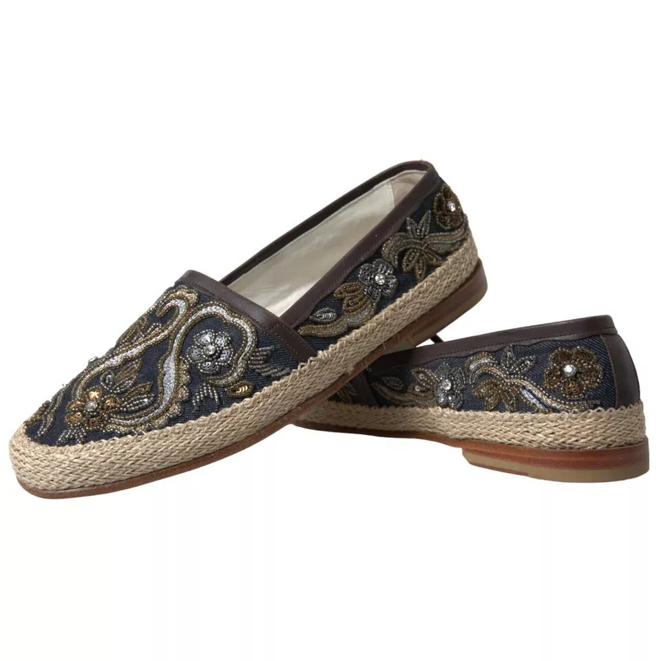 Dolce & Gabbana Blauwe Geborduurde Denim Heren Espadrilles Schoenen