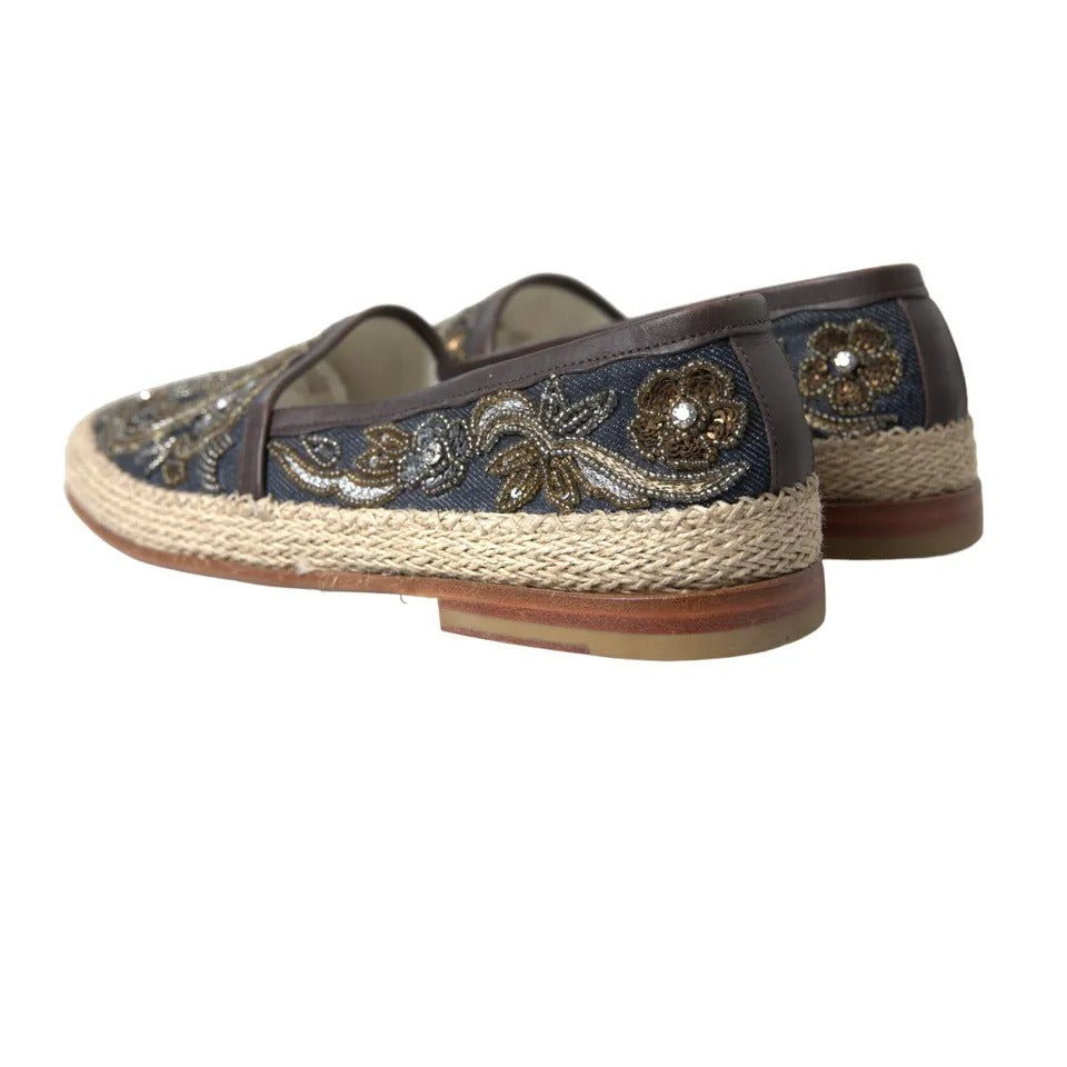 Dolce & Gabbana Blauwe Geborduurde Denim Heren Espadrilles Schoenen