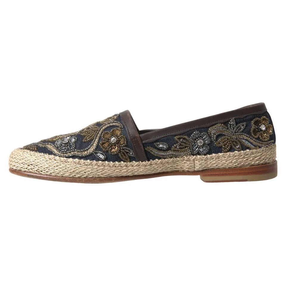 Dolce & Gabbana Blauwe Geborduurde Denim Heren Espadrilles Schoenen