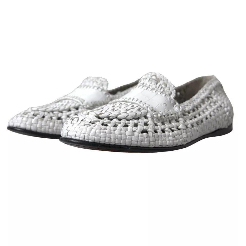 Dolce & Gabbana Witte Geweven Leren Heren Slip On Loafers Schoenen