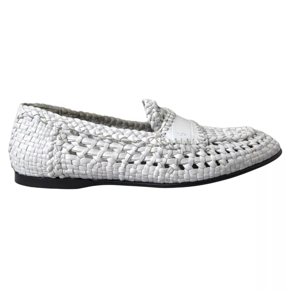 Dolce & Gabbana Witte Geweven Leren Heren Slip On Loafers Schoenen