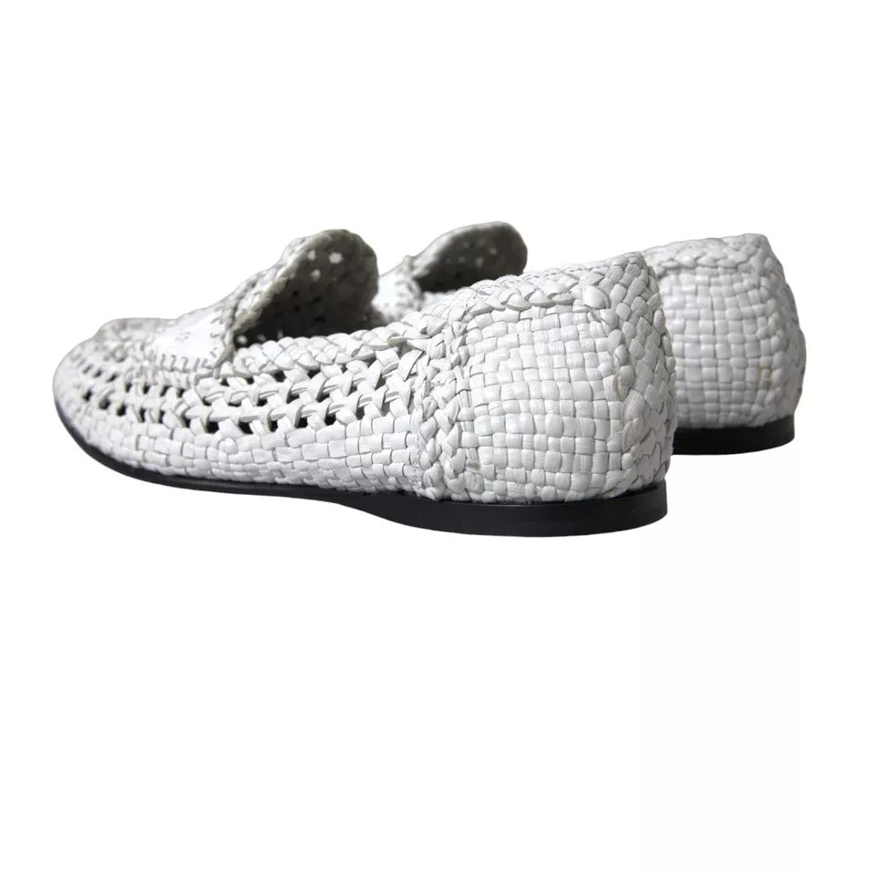 Dolce & Gabbana Witte Geweven Leren Heren Slip On Loafers Schoenen