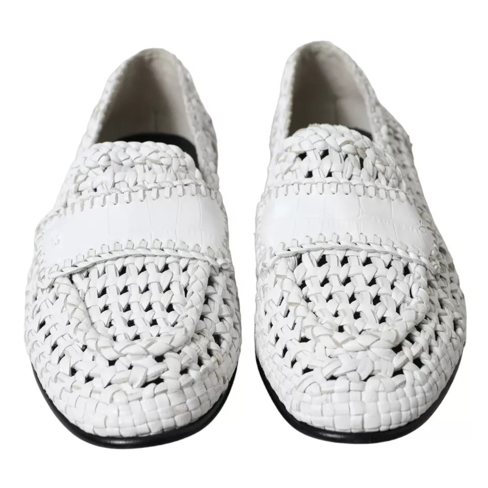 Dolce & Gabbana Witte Geweven Leren Heren Slip On Loafers Schoenen