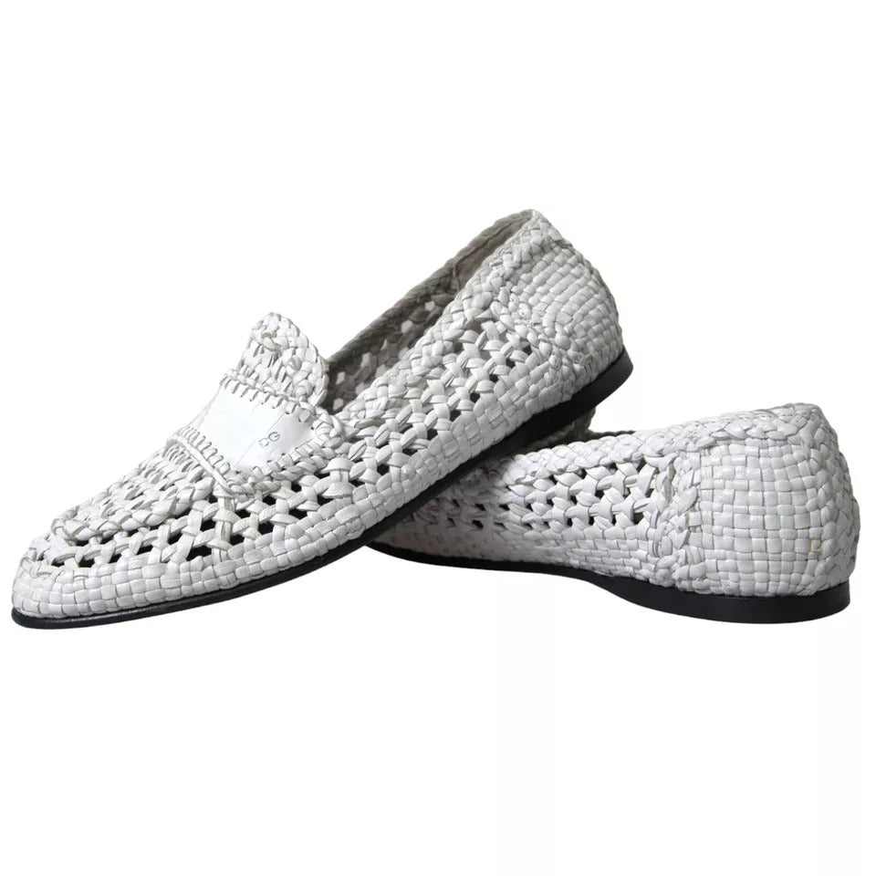 Dolce & Gabbana Witte Geweven Leren Heren Slip On Loafers Schoenen