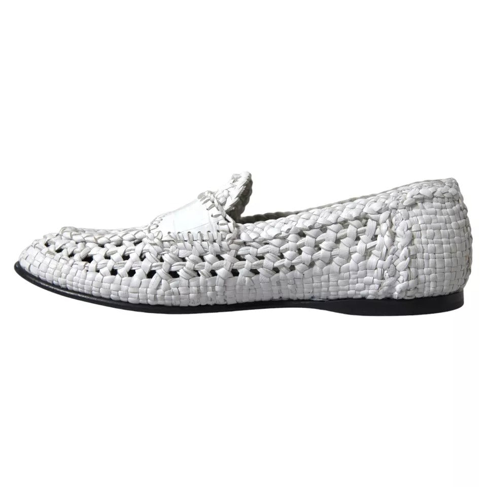 Dolce & Gabbana Witte Geweven Leren Heren Slip On Loafers Schoenen