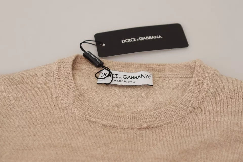 Dolce & Gabbana Beige Virgin Wool Ronde Hals Pullover Trui