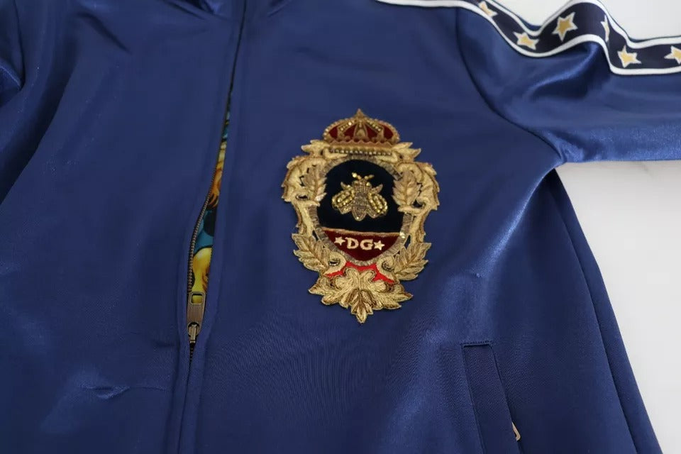 Dolce & Gabbana Blauwe Heraldische Patch Gestreepte Koningsbij Trui