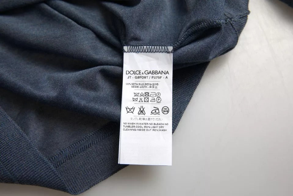 Dolce & Gabbana Donkerblauwe Zijden Ronde Hals Trui