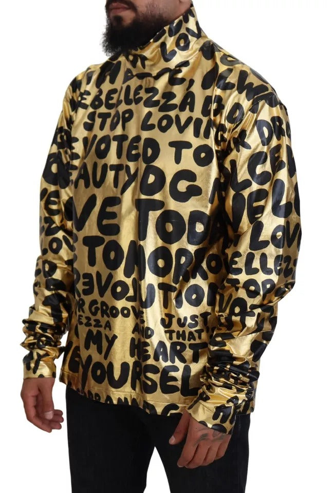 Dolce & Gabbana Gold Logo Print Turtleneck Pullover Trui