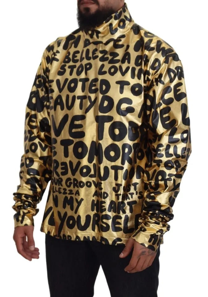 Dolce & Gabbana Gold Logo Print Turtleneck Pullover Trui