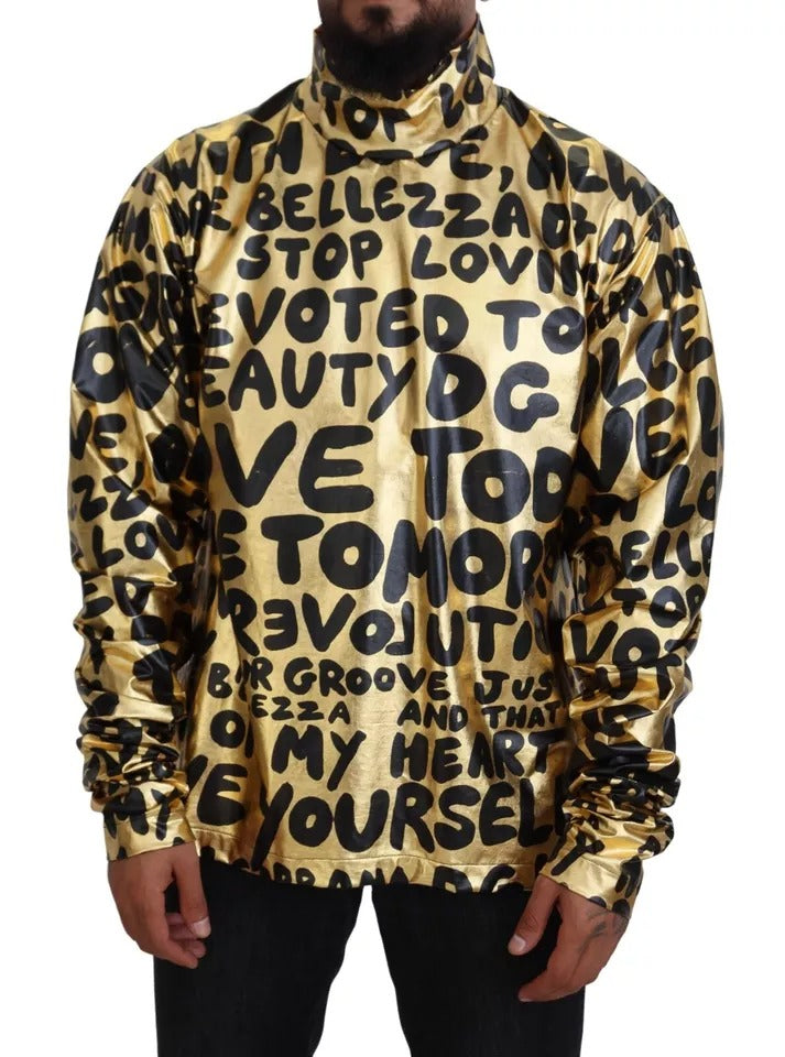 Dolce & Gabbana Gold Logo Print Turtleneck Pullover Trui