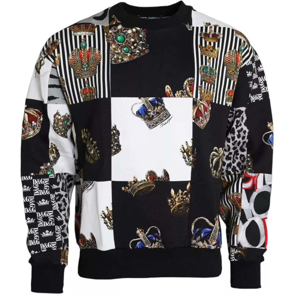 Dolce & Gabbana Multicolor Crown Print Patchwork Sweatshirt Trui