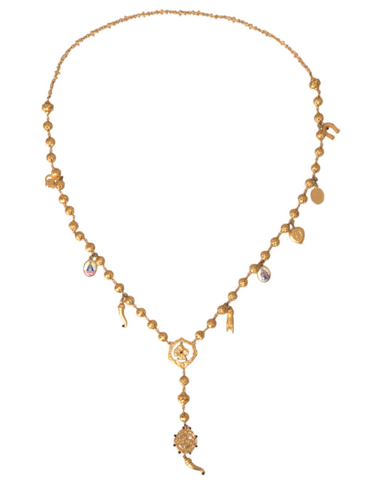 Dolce & Gabbana Gold Tone Chain Brass Beaded Statement Ketting Sicilië