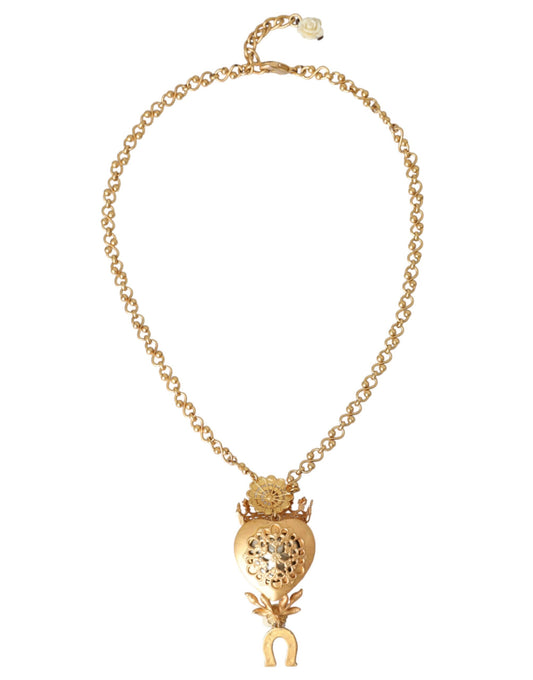 Dolce & Gabbana Gouden Messing Ketting Heilige Hart Kristallen Bedel Ketting