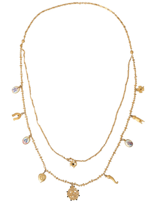 Dolce & Gabbana Gold Tone Chain Brass Charm Statement Ketting Sicilië