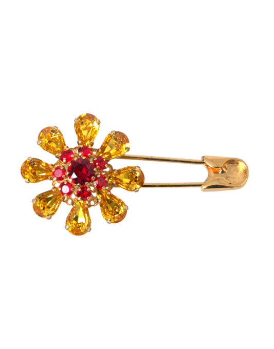 Dolce & Gabbana Goud Messing Bloemen Kristal Sieraden Broche Pin