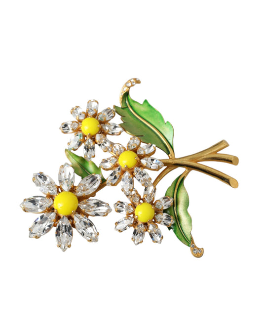 Dolce & Gabbana Goud Geel Groen Filigree Bloem Kristallen Broche Pin