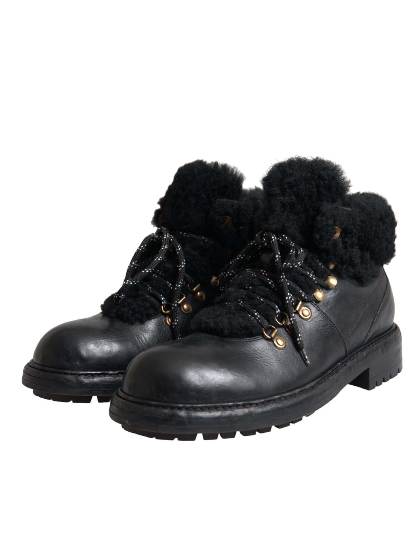 Dolce & Gabbana Zwarte Leren Bernini Shearling Laarzen Schoenen