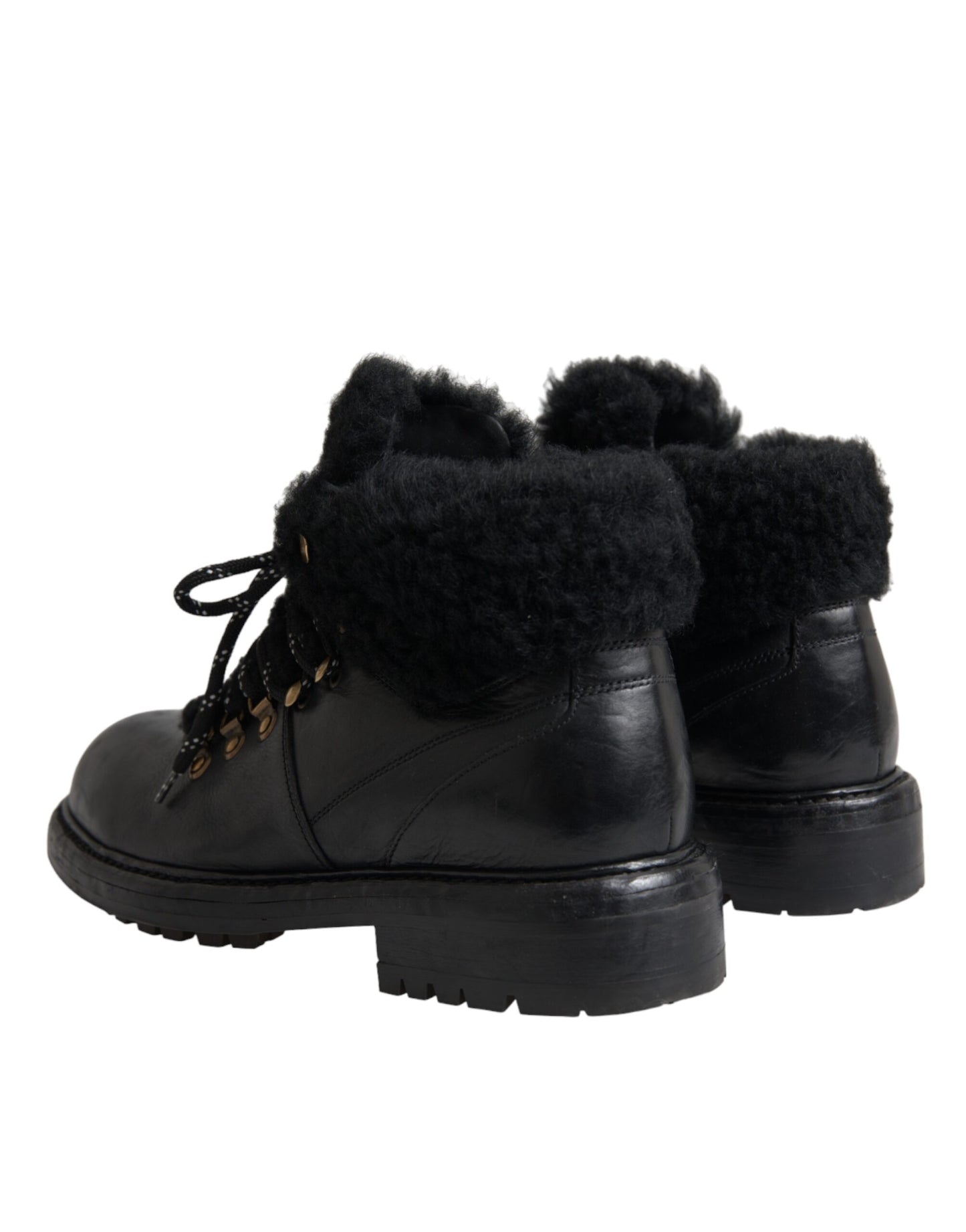 Dolce & Gabbana Zwarte Leren Bernini Shearling Laarzen Schoenen