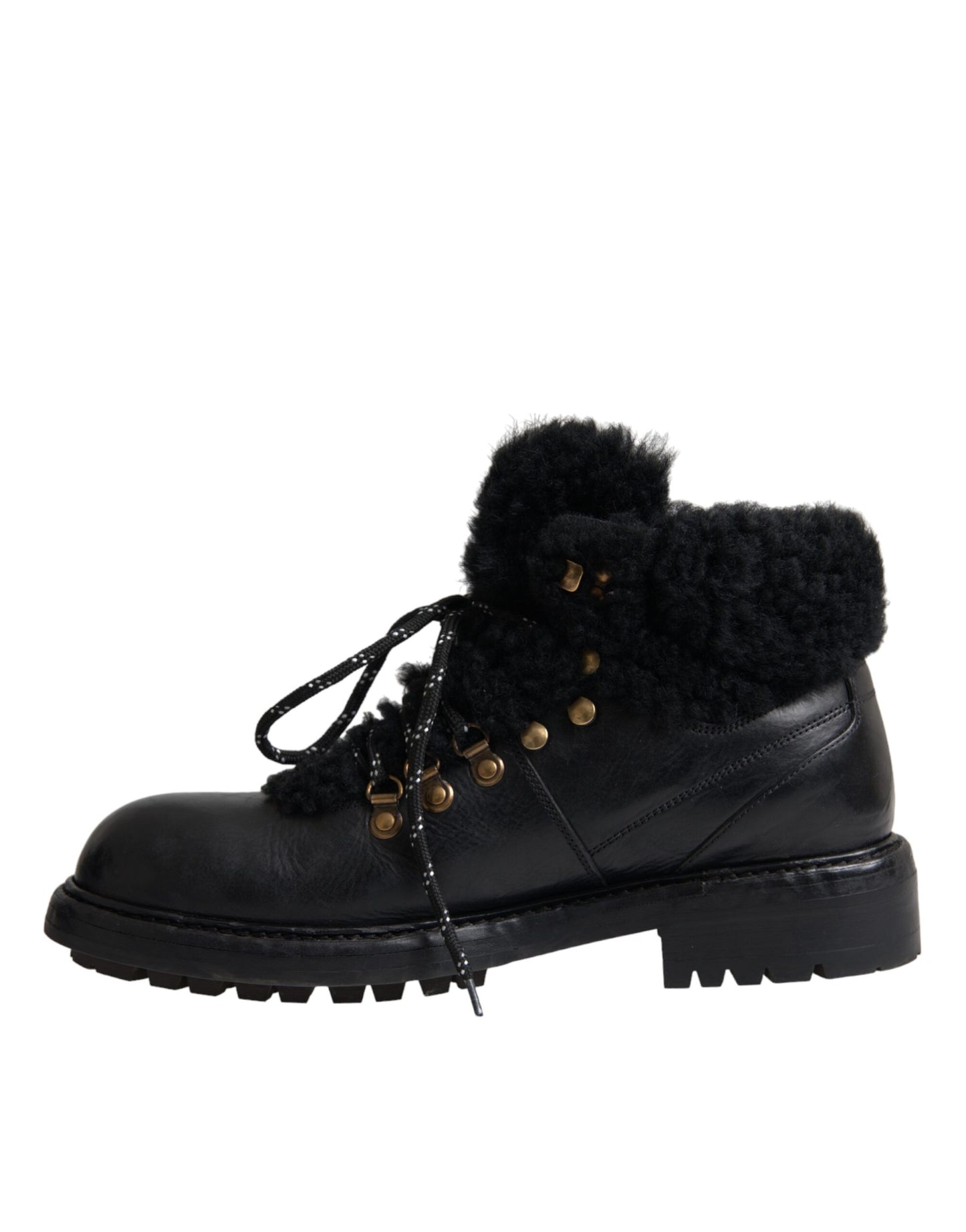 Dolce & Gabbana Zwarte Leren Bernini Shearling Laarzen Schoenen