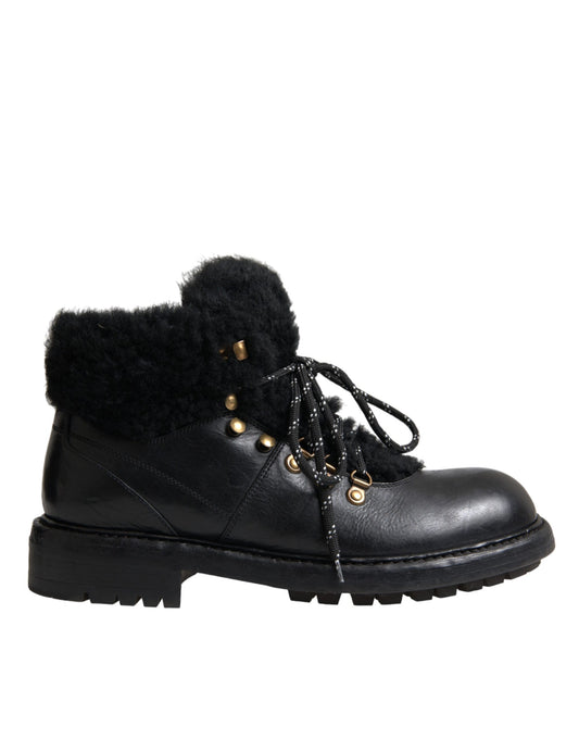 Dolce & Gabbana Zwarte Leren Bernini Shearling Laarzen Schoenen