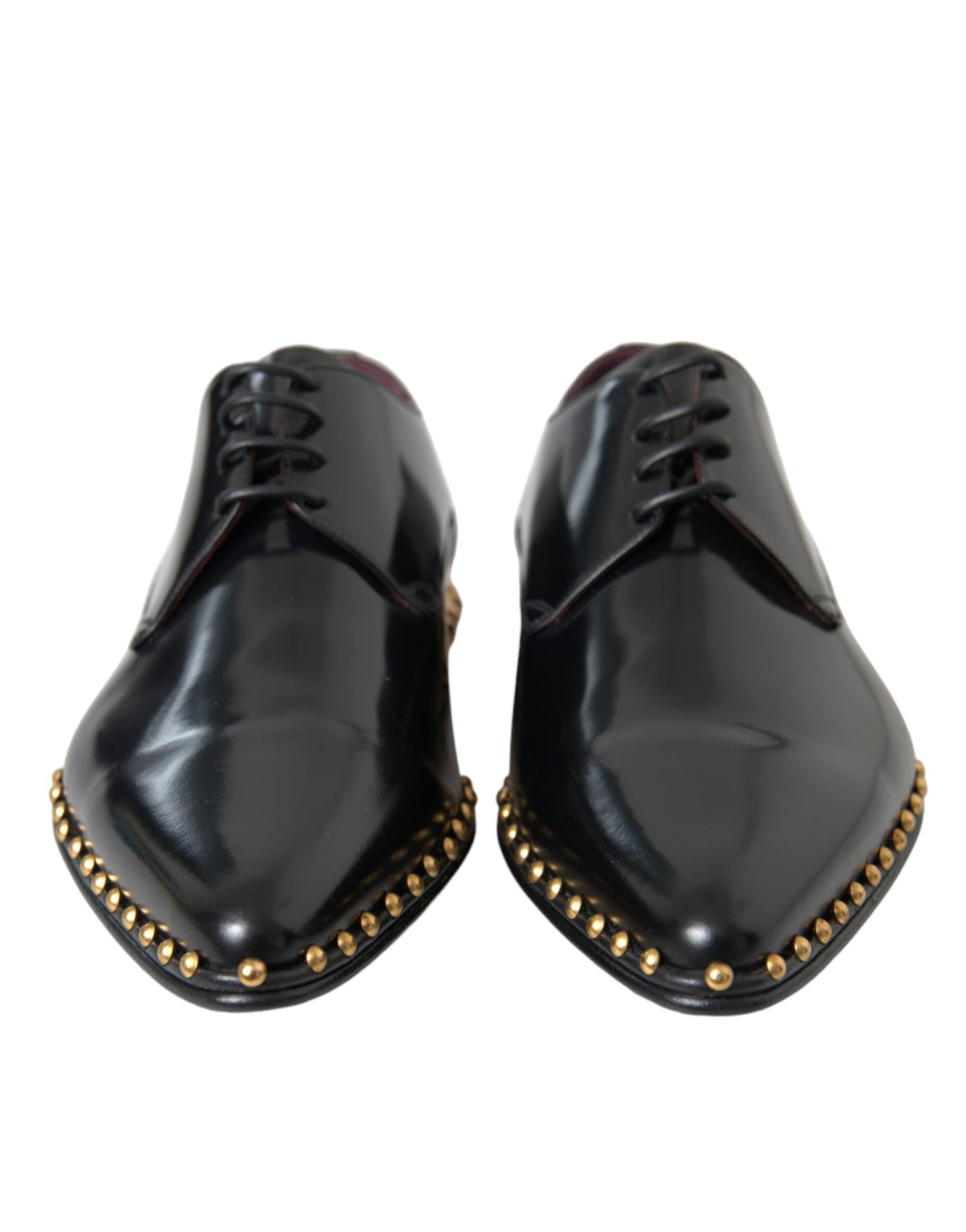 Dolce & Gabbana Zwarte Leren Derby Dress Schoenen Met Gouden Studs