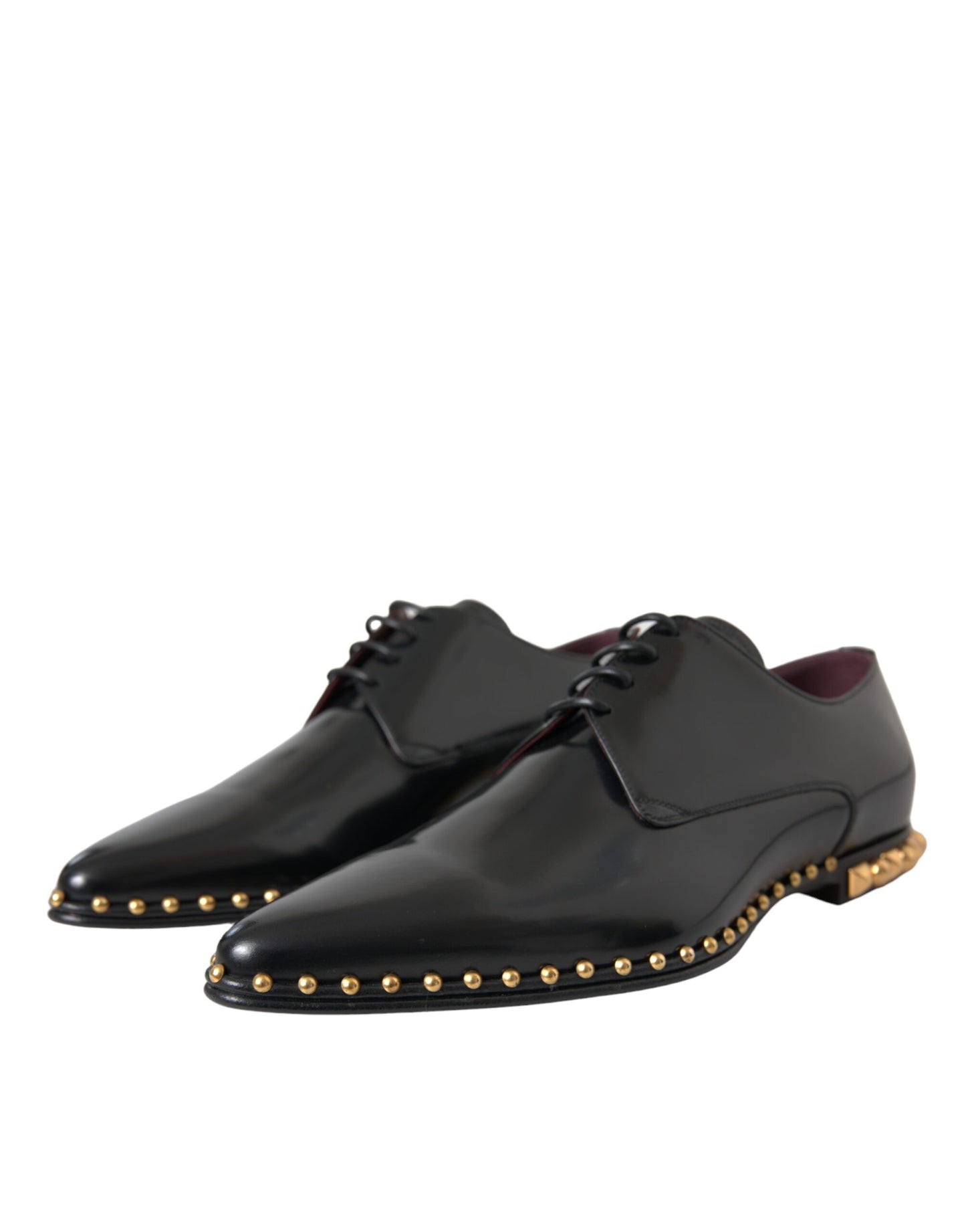 Dolce & Gabbana Zwarte Leren Derby Dress Schoenen Met Gouden Studs