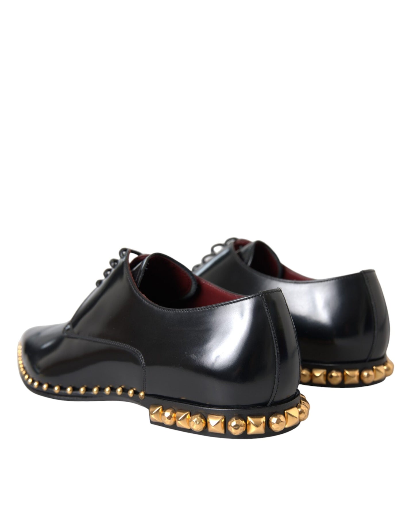 Dolce & Gabbana Zwarte Leren Derby Dress Schoenen Met Gouden Studs