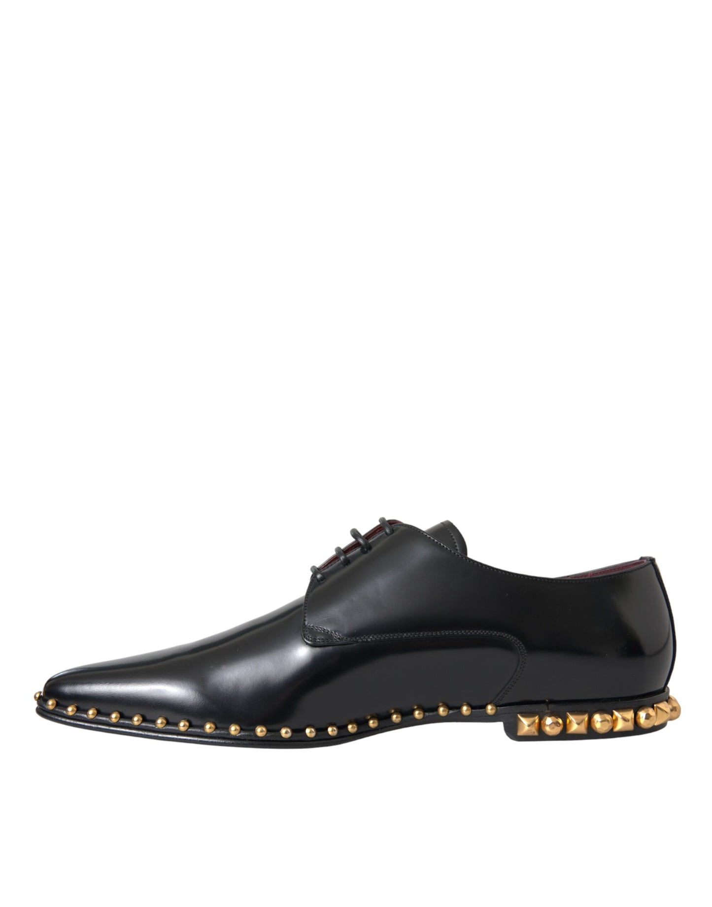 Dolce & Gabbana Zwarte Leren Derby Dress Schoenen Met Gouden Studs