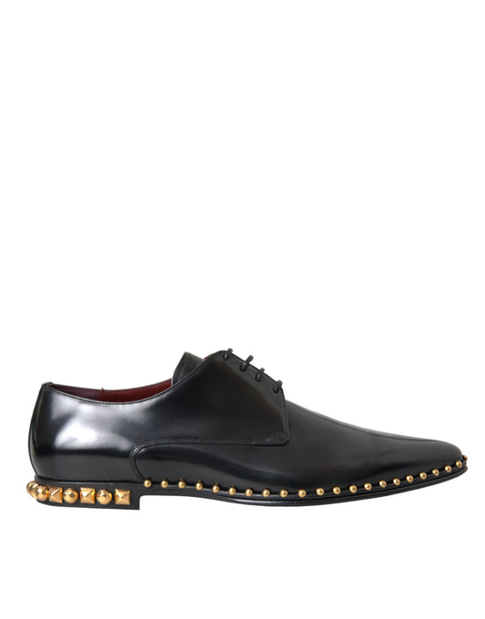 Dolce & Gabbana Zwarte Leren Derby Dress Schoenen Met Gouden Studs