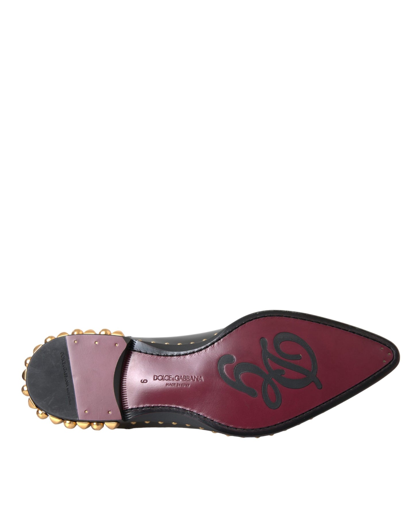 Dolce & Gabbana Zwarte Leren Derby Dress Schoenen Met Gouden Studs