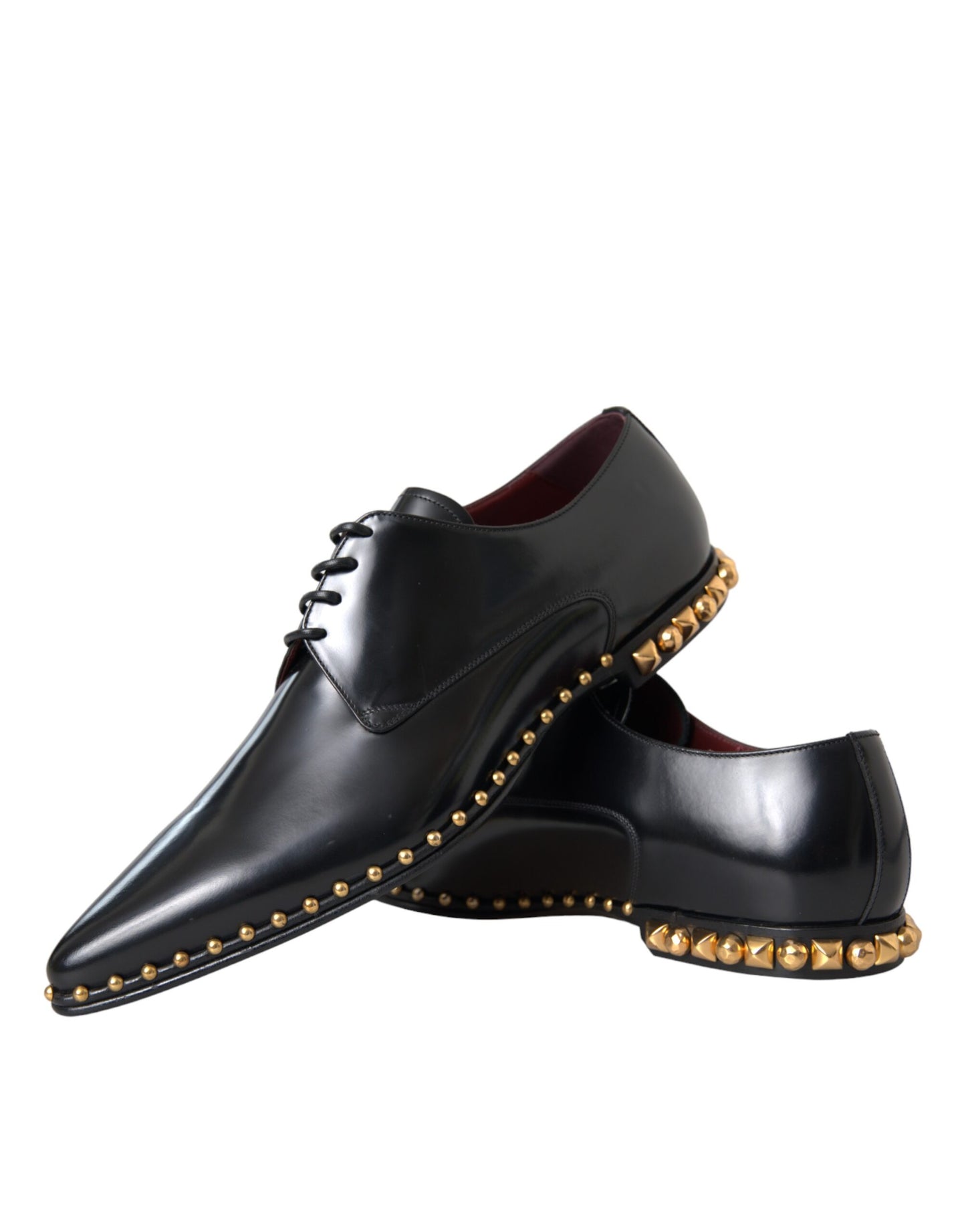 Dolce & Gabbana Zwarte Leren Derby Dress Schoenen Met Gouden Studs