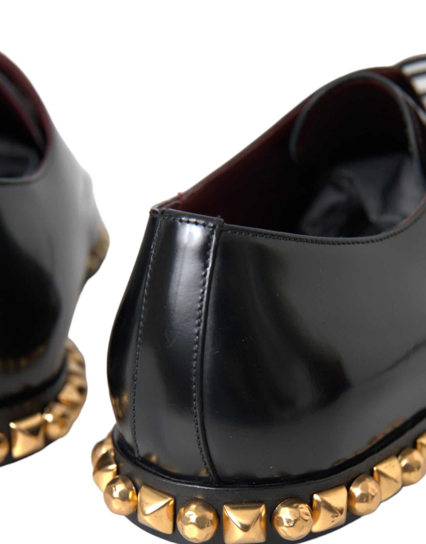 Dolce & Gabbana Zwarte Leren Derby Dress Schoenen Met Gouden Studs