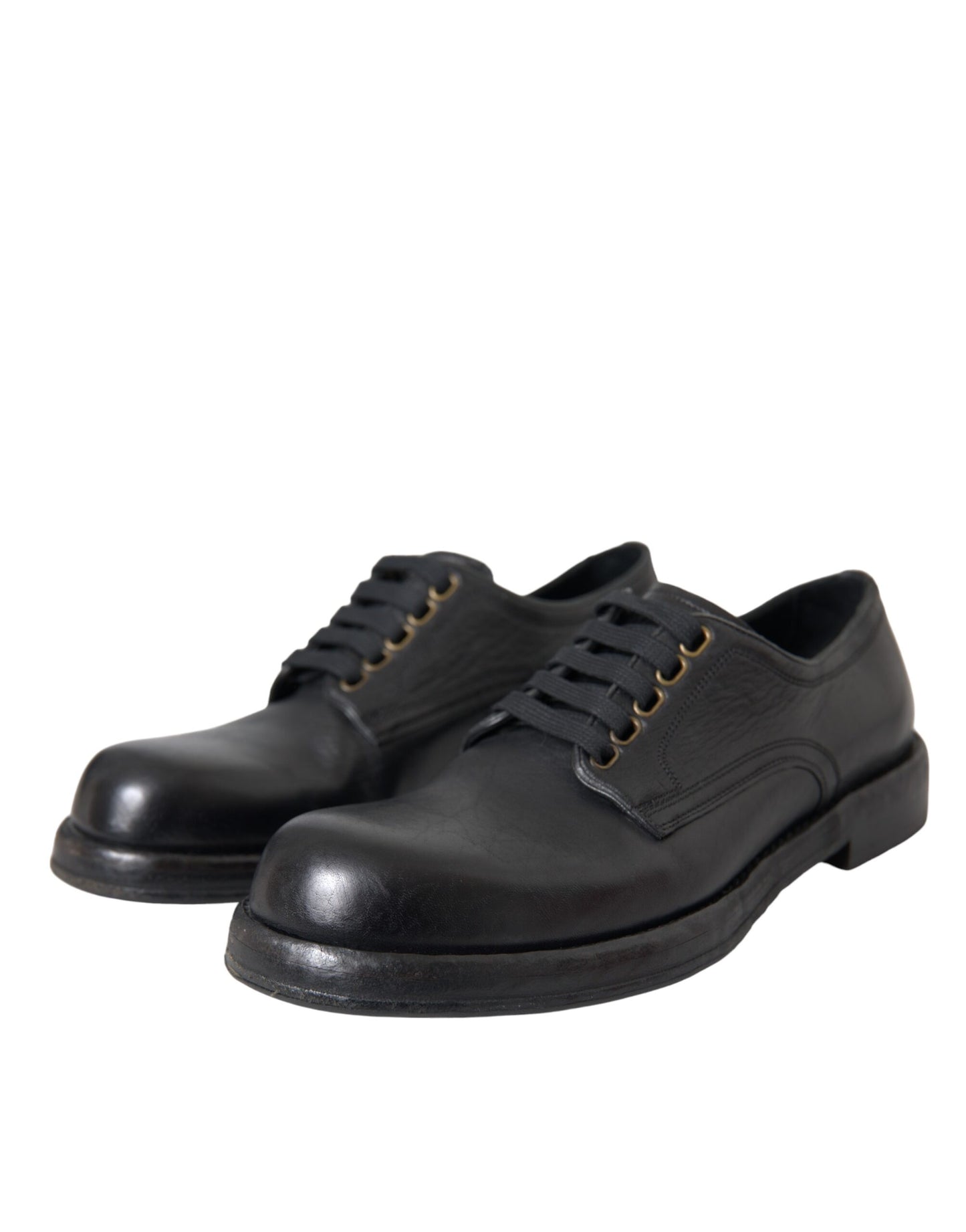 Dolce & Gabbana Zwarte Paardenleren Derby Heren Dress Schoenen