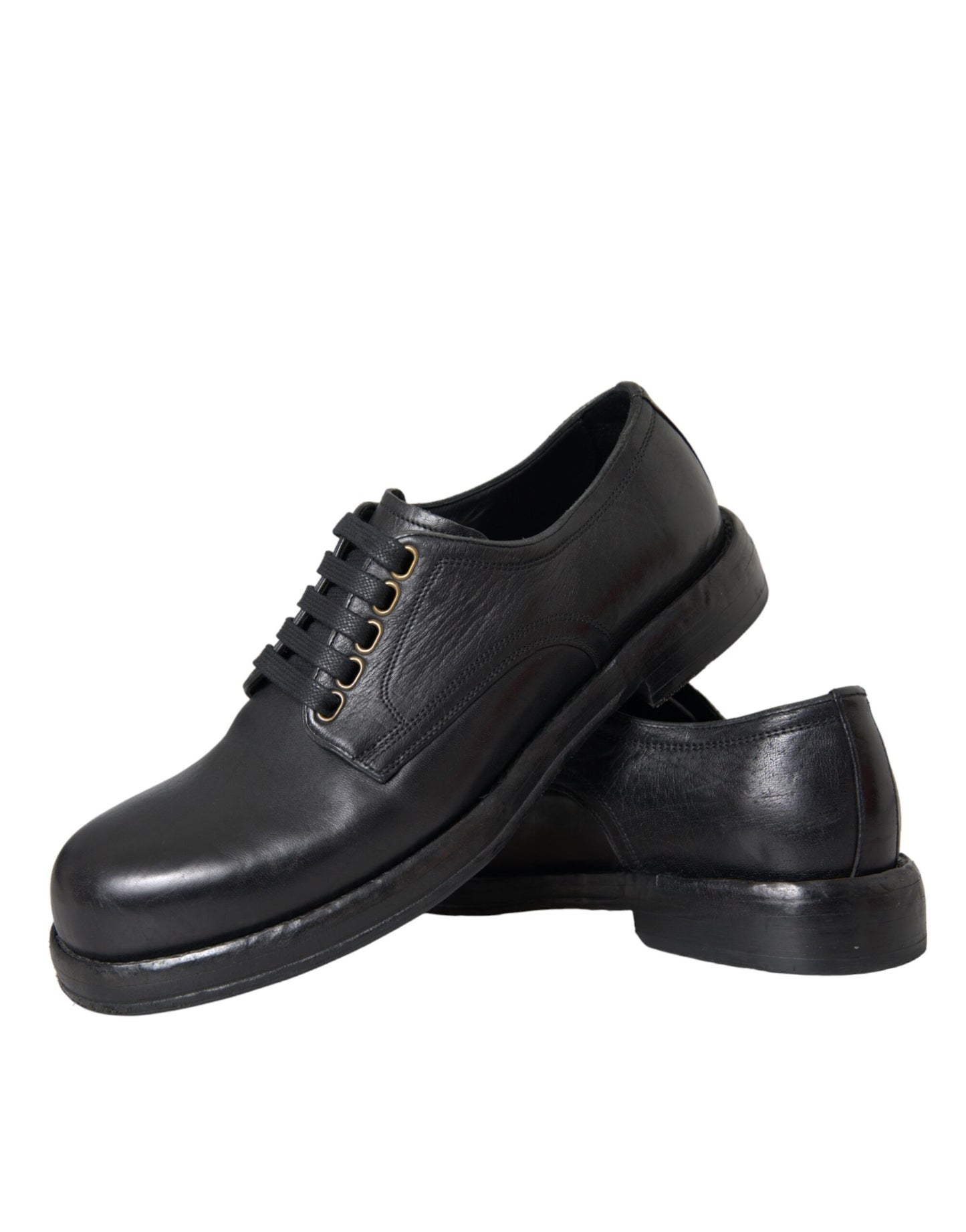 Dolce & Gabbana Zwarte Paardenleren Derby Heren Dress Schoenen