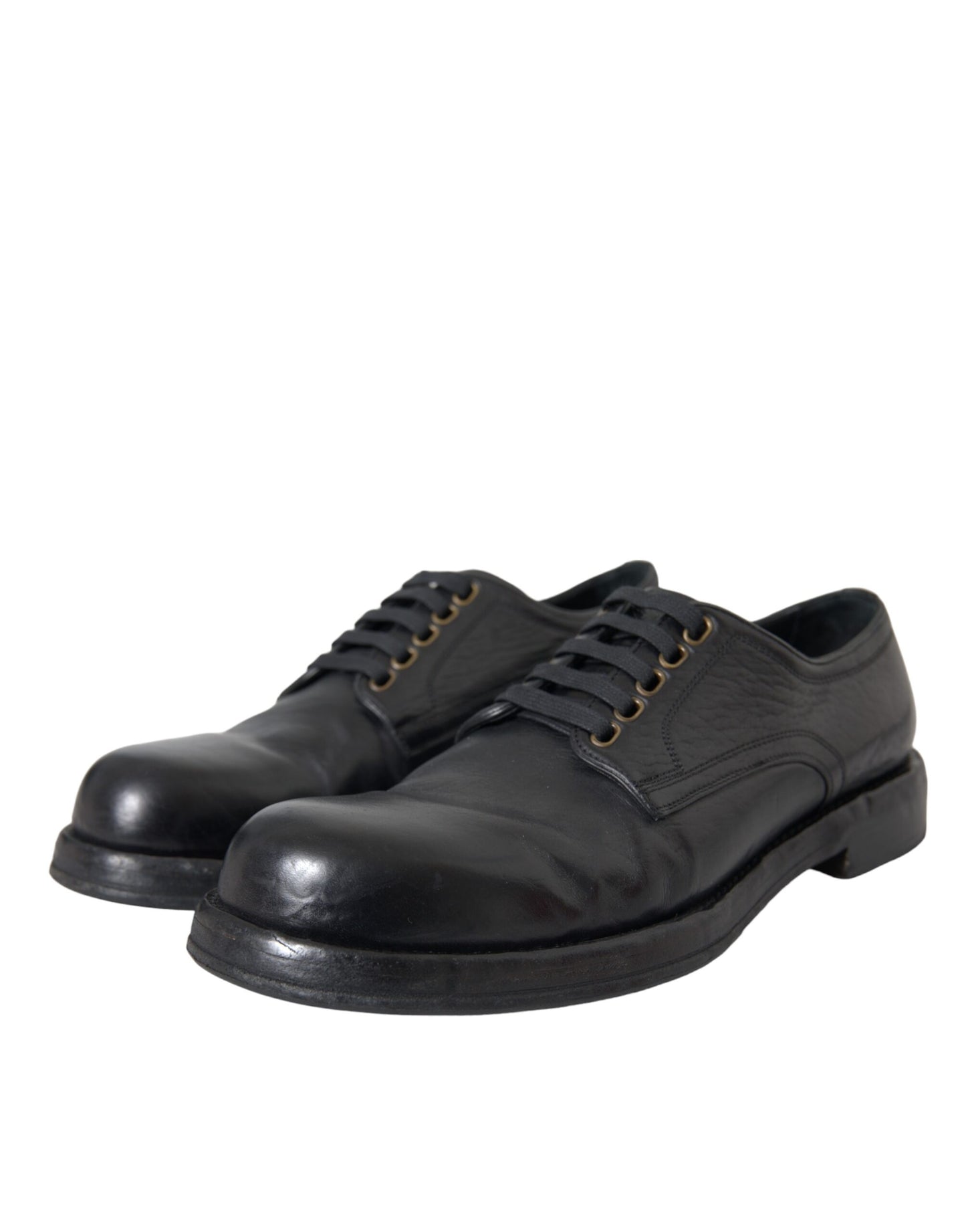 Dolce & Gabbana Zwarte Paardenleren Derby Heren Dress Schoenen