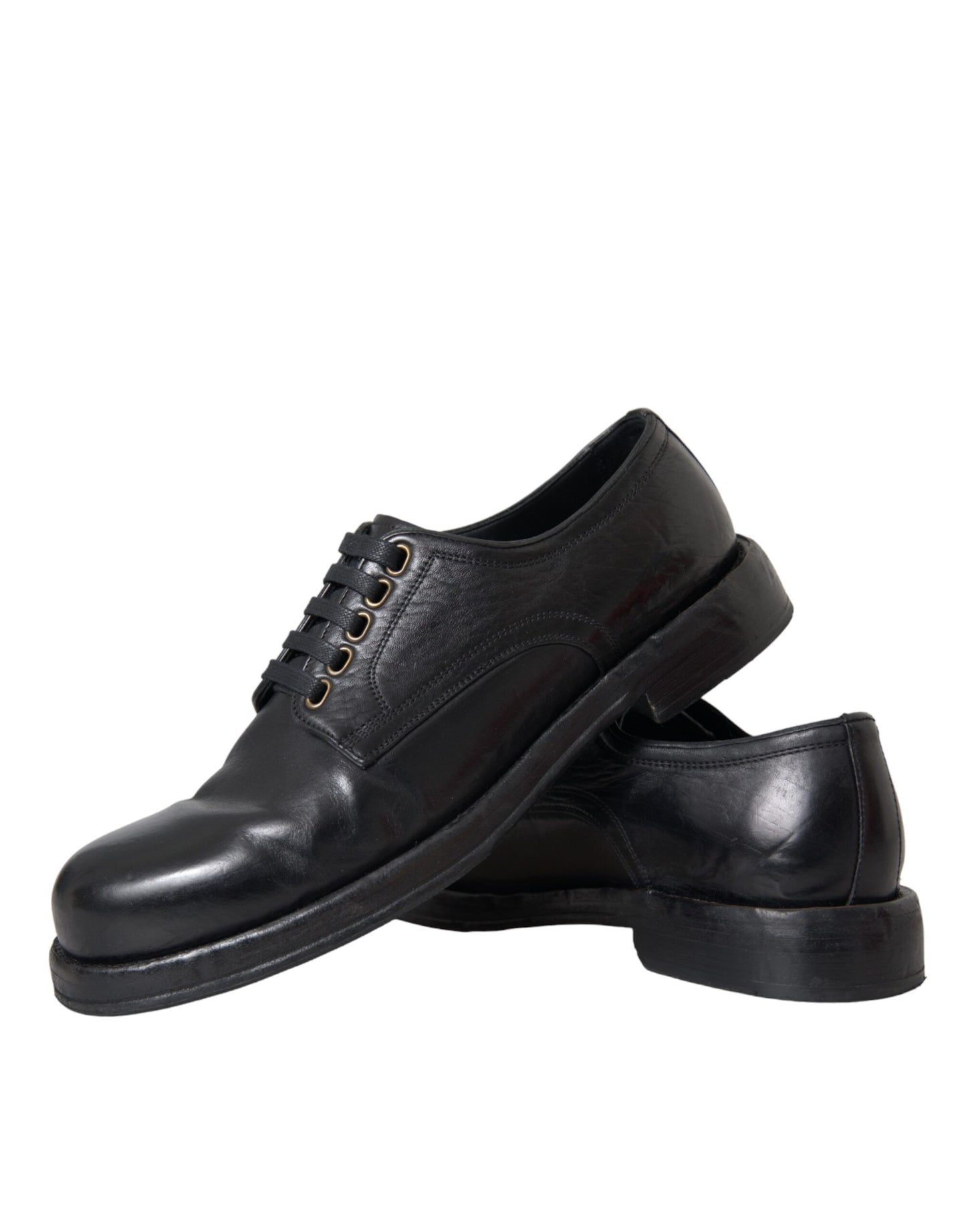 Dolce & Gabbana Zwarte Paardenleren Derby Heren Dress Schoenen