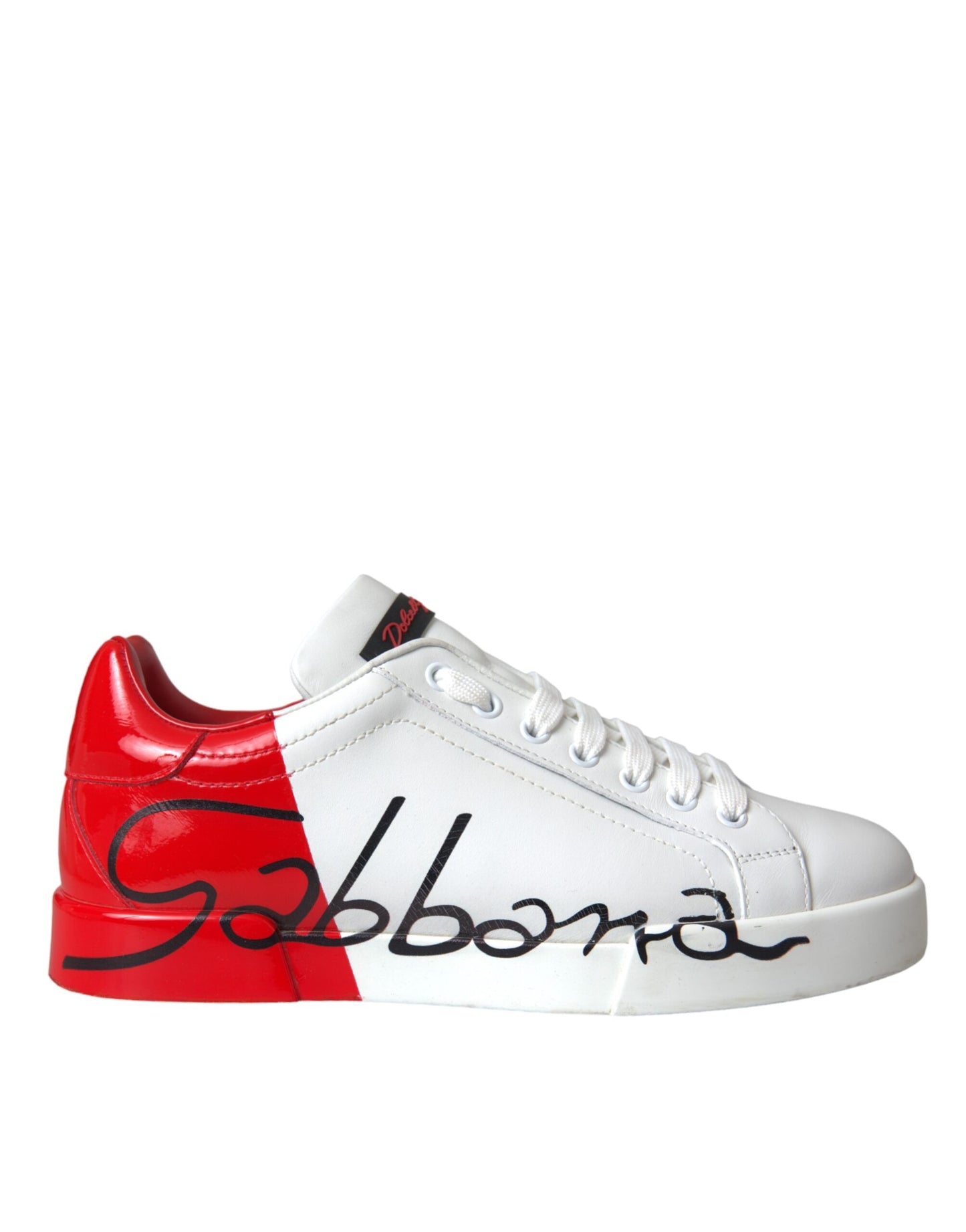 Dolce & Gabbana White Red Leather Logo Low Top Sneakers Shoes