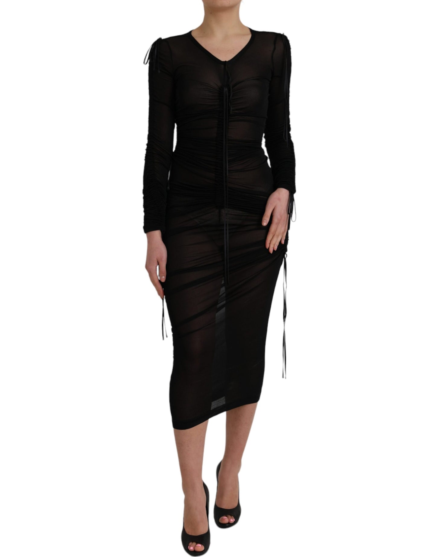 Dolce & Gabbana Zwarte Sheer Bodycon Sheath Midi-jurk