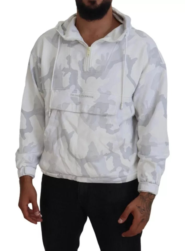 Dolce & Gabbana Witte Camouflage Capuchon Sweatshirt Trui