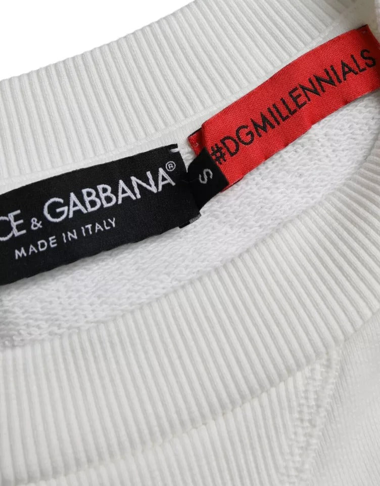 Dolce & Gabbana Witte Logo Reliëf Katoenen Heren Sweatshirt Trui