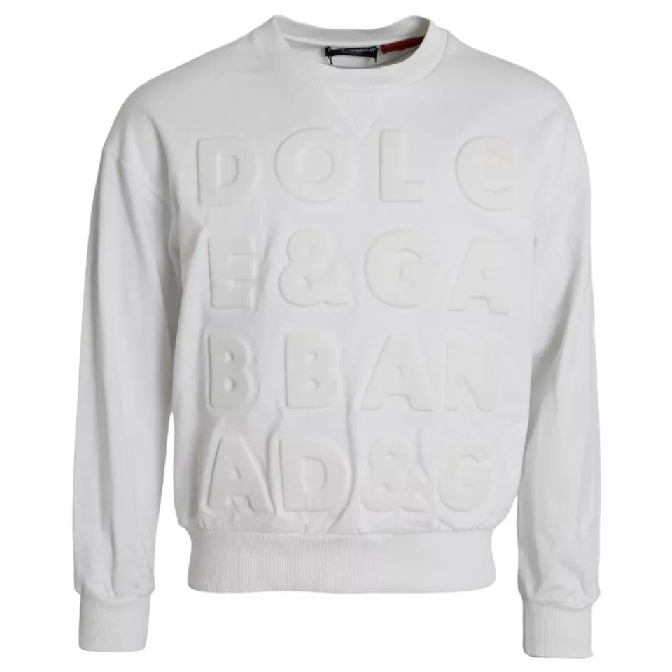 Dolce & Gabbana Witte Logo Reliëf Katoenen Heren Sweatshirt Trui