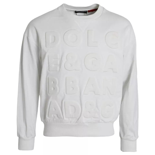 Dolce & Gabbana Witte Logo Reliëf Katoenen Heren Sweatshirt Trui