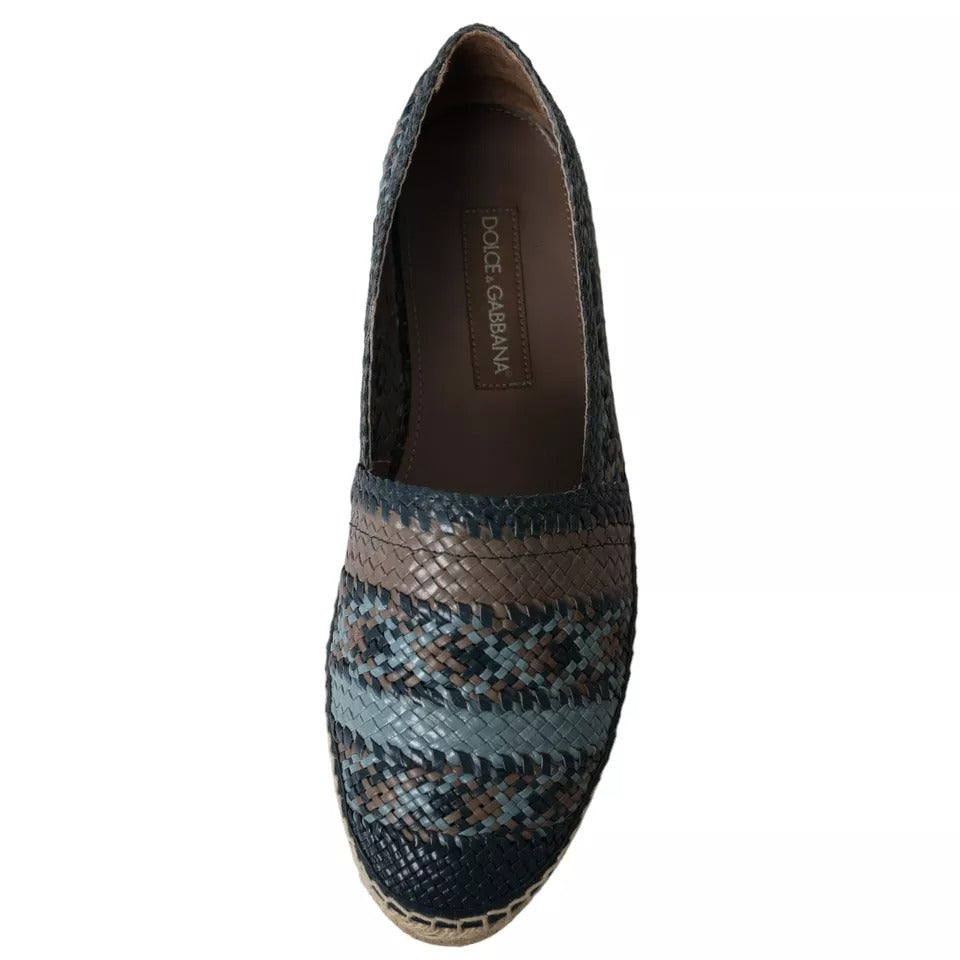 Dolce & Gabbana Blauwgrijze Geweven Leren Buffelleren Espadrille Schoenen