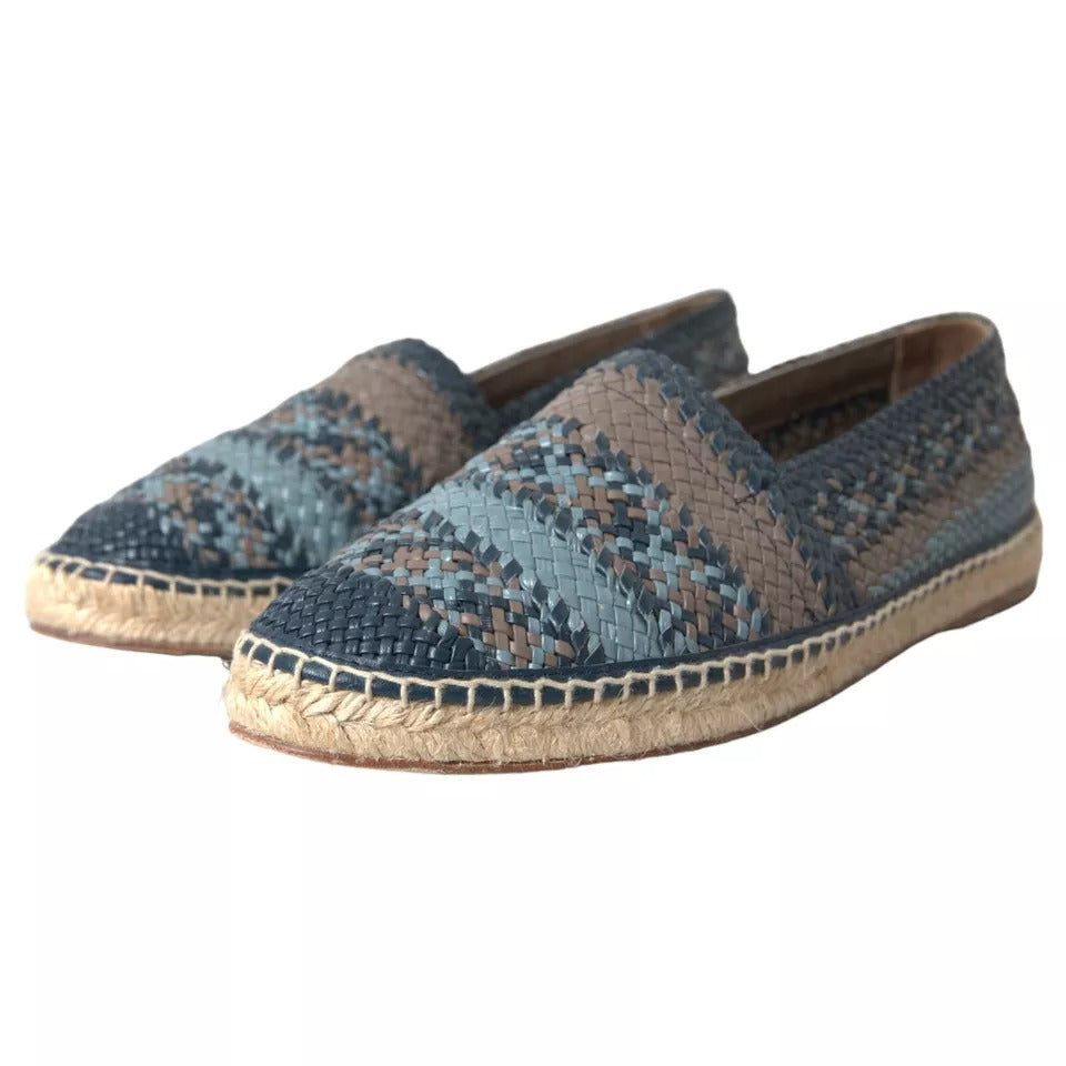 Dolce & Gabbana Blauwgrijze Geweven Leren Buffelleren Espadrille Schoenen