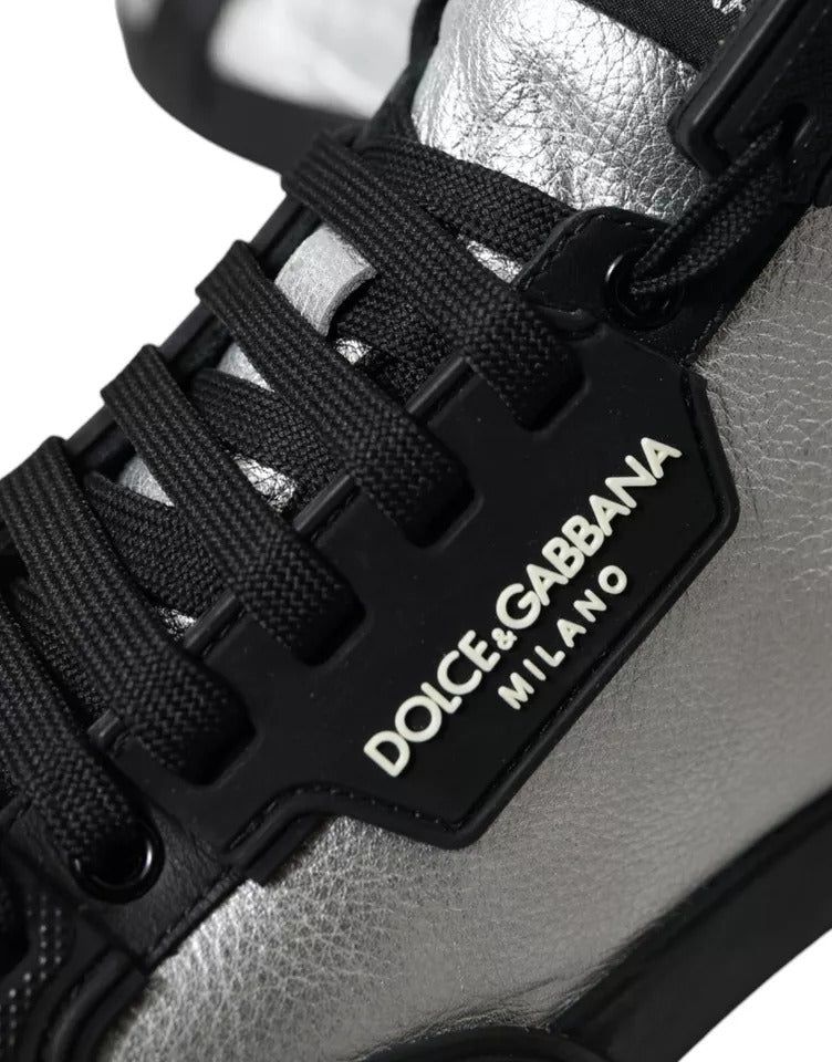 Dolce & Gabbana Black Silver Logo Mid Top Men Sneakers Shoes